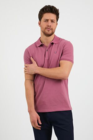 Erkek Slim Fit Dar Kesim Düz Polo Yaka T-Shirt Gül Kurusu