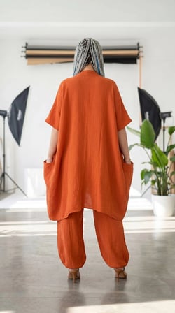 %100 Pamuk, Bürümcük, Lastik Detay, Bohem Lidya Kaftan (Turuncu)
