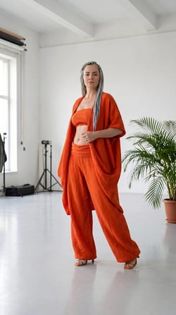 %100 Pamuk, Bürümcük, Lastik Detay, Bohem Lidya Kaftan (Turuncu)