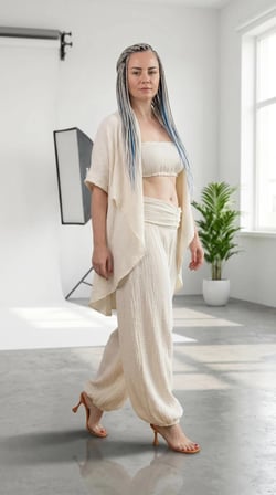 %100 Pamuk, Bürümcük, Lastik Detay, Bohem Lidya Kaftan (Bej)