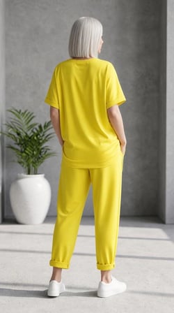 Üzeri Taş Baskı Detaylı, Oversive,  Bel Lastik Detaylı Bluz & Pantolon Takım (Sarı)