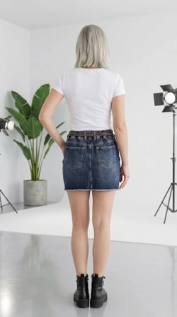 Rahat Kalıp, Çift Katmanlı , Tasarım Cep Detaylı, Beli Lastikli, Denim Mini Etek