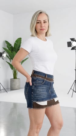 Rahat Kalıp, Çift Katmanlı , Tasarım Cep Detaylı, Beli Lastikli, Denim Mini Etek