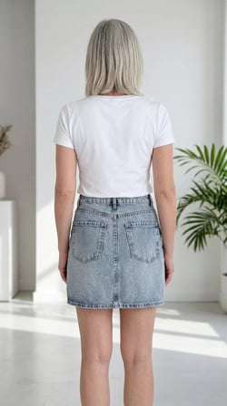 Taş Baskılı ZR Denim Mini Etek