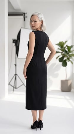 Drape Detaylı Kalem Elbise (Siyah)