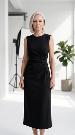 Drape Detaylı Kalem Elbise (Siyah)
