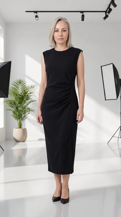 Drape Detaylı Kalem Elbise (Siyah)