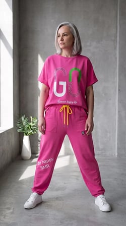 Üzeri Taş Baskı Detaylı, Oversive, Bel Lastik Detaylı Bluz & Pantolon Takım (Pembe)