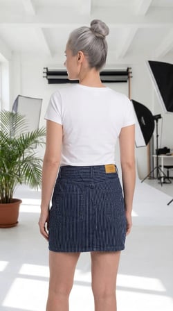 Rahat Kalıp Çizgili Denim Mini Etek