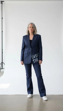 Tasarım Baskılı Denim Blazer (Lacivert)