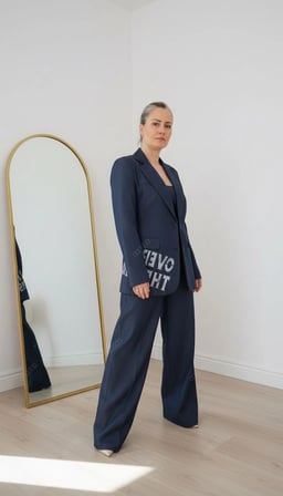 Tasarım Baskılı Denim Blazer (Lacivert)