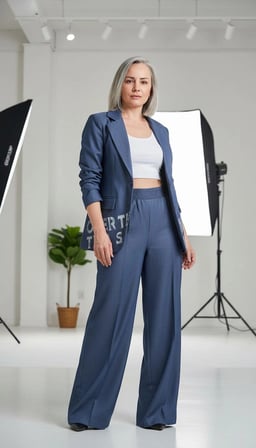 Tasarım Baskılı Denim Blazer (Lacivert)