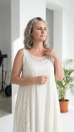 Dantel Garnili Otantik İtalyan Bohem Elbise (Ekru)