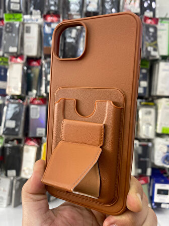 SAMSUNG S23 ULTRA UYUMLU AÇILIR STANDLI KARTLIKLI SERT DERİ KILIF KAHVERENGİ