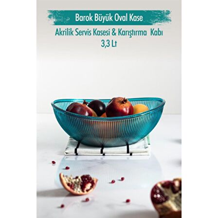 Akrilik Barok Lacivert Büyük Oval Meyve & Salata Kasesi & Karıştırma Kabı / 3,3 Lt  (CAM DEĞİLDİR)