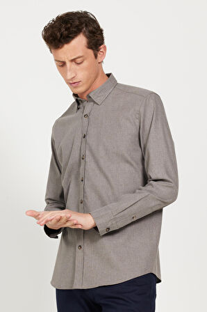 Slim Fit Dar Kesim Düğmeli Yaka Flanel Oduncu Gömlek