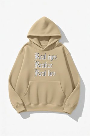 Unisex Yumuşak Dokulu Real Eyes Realize Real Lies Baskılı Tasarım Oversize 3 İplik Hoodie Sweatshirt
