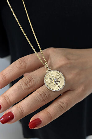 Kalemli Madalyon Altın Yıldız Kolye