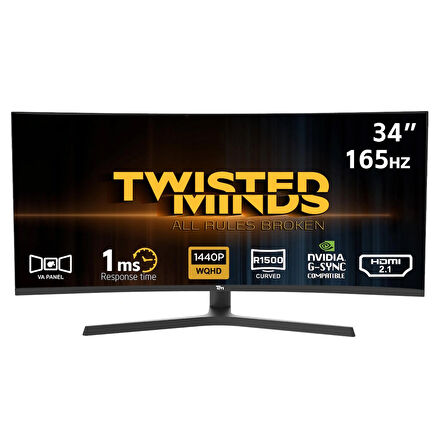 TWISTED MINDS 34” TM34CWQHD165VA WQHD 165HZ 1MS HDMI DP HDR100 ADAPTIVE-SYNC R1500 KAVİSLİ GAMING MONİTÖR