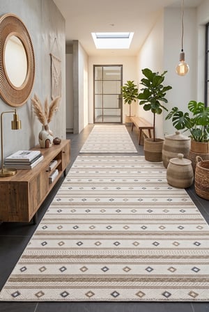 Talya 46339A Modern Geometrik Desenli Krem Lacivert Dokuma Halı Oturma Odası Salon Yatak Odası Mutfak Koridor Halısı
