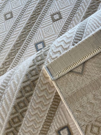 Talya 46339A Modern Geometrik Desenli Krem Lacivert Dokuma Halı Oturma Odası Salon Yatak Odası Mutfak Koridor Halısı