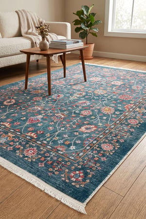 Twist Halı PS1164V1 Mavi Geleneksel Madalyon Desenli Modern Ve Zarifçe Solmuş Görünümlü Halı Oturma Odası Salon Yatak Odası Mutfak Koridor Halısı
