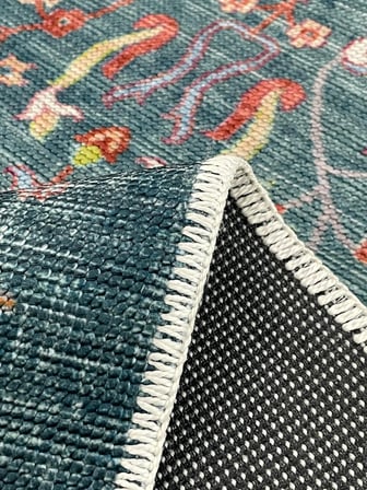 Twist Halı PS1164V1 Mavi Geleneksel Madalyon Desenli Modern Ve Zarifçe Solmuş Görünümlü Halı Oturma Odası Salon Yatak Odası Mutfak Koridor Halısı