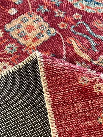Twist Halı PS1164V2 Vintage Tarzı Bordo Etnik Desenli Halı Oturma Odası Salon Yatak Odası Mutfak Koridor Halısı Tozumaz Antialerjik Halı