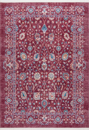 Twist Halı PS1164V2 Vintage Tarzı Bordo Etnik Desenli Halı Oturma Odası Salon Yatak Odası Mutfak Koridor Halısı Tozumaz Antialerjik Halı