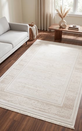 Evole 220C Modern Dokulu Çerçeveli Krem Halı