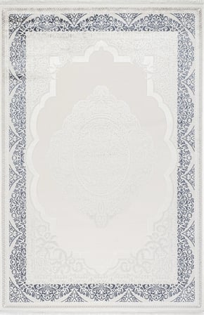 Esila C282A Modern Zarif Desenli Lacivert Desenli Çerçeveli Göbekli Halı Renginde Halı