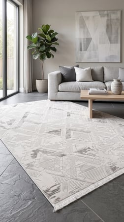 Evole 265C Modern Dokulu Geometrik Desenli Gri Halı