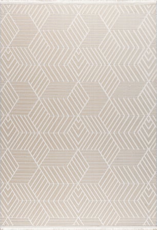 Capris 6244 Modern Dokulu Geometrik Desenli Bej Renginde Halı Oturma Odası Salon Halısı