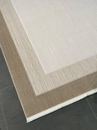 Almira164B Modern Çerçeveli Krem Kahve Halı Oturma Odası Salon Halısı Krem