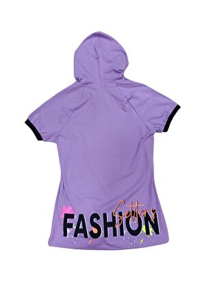 Kız Çocuk Fashion Yazı Desenli Kapüşonlu Tişört