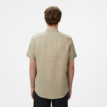 Nautica Erkek Bej Classic Fit Keten Gömlek