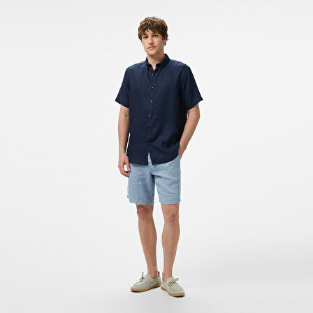 Nautica Erkek Lacivert Classic Fit Keten Gömlek