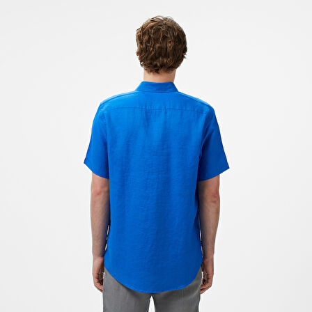 Nautica Erkek Mavi Classic Fit Keten Gömlek