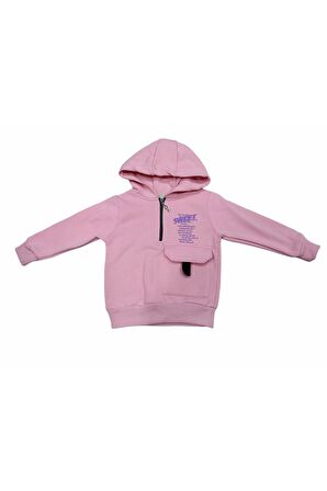 Kız Çocuk Sweet Yazı Desenli Yarım Fermuar Sweatshirt
