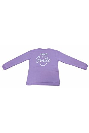 Kız Çocuk Love You Nakışlı Çift Taraf Yazı Desenli Sweatshirt