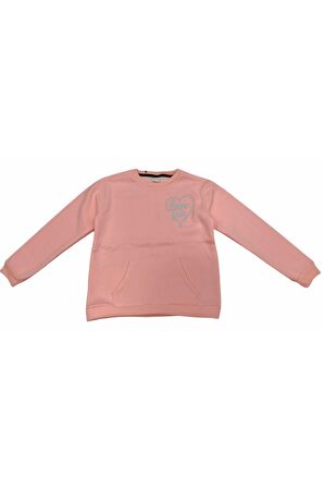 Kız Çocuk Love You Nakışlı Çift Taraf Yazı Desenli Sweatshirt