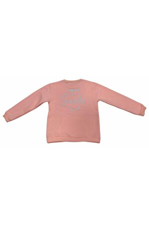 Kız Çocuk Love You Nakışlı Çift Taraf Yazı Desenli Sweatshirt