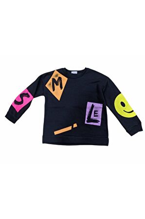 Kız Çocuk Smile Yazı Desenli Sweatshirt