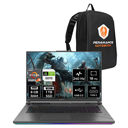 ASUS Rog Strix G18 R9 8940HX 8GB 1TB SSD RTX5070/8GB 240Hz 18" WQXGA FDOS Gaming Laptop G814PP