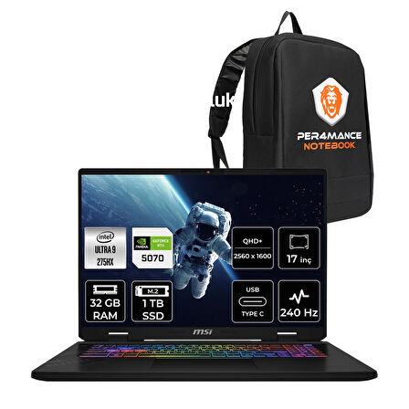 MSI Crosshair 17 HX AI Ultra 9 275HX 32GB 1TB SSD RTX5070/8GB 115W 17" 2K QHD+ 240Hz FDOS Gaming