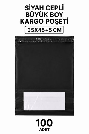 Siyah Cepli Büyük Boy Kargo Poşeti 35x45+5 Cm 100 Adet