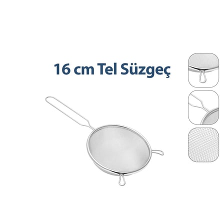 16 cm Metal Saplı Tel Süzgeç (Kulaklı)
