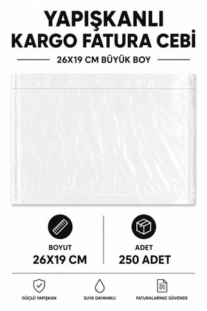 26x19 Cm Büyük Boy Yapışkanlı Kargo Fatura Cebi 250 Adet