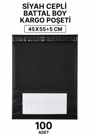 Siyah Cepli Battal Boy Kargo Poşeti 45x55+5 Cm 100 Adet