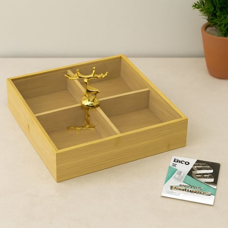 4 Bölmeli Bambu Servis Sunumluk 22X22X5 Cm